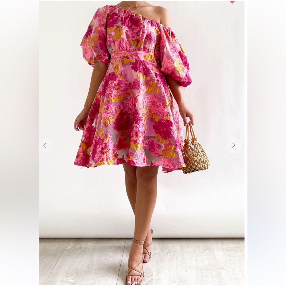 Petal & Pup Olivia Organza Pink and Yellow Floral Mini Dress - Picture 2 of 16